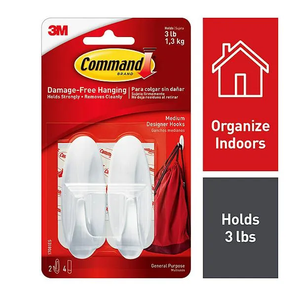 Command Medium Designer Hook White Pkg/2