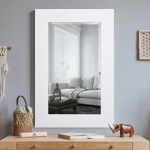 White Rectangular Beveled Wall Mirror